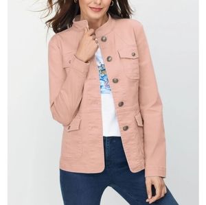 Talbots Banded Collar Pink Denim Jacket Medium